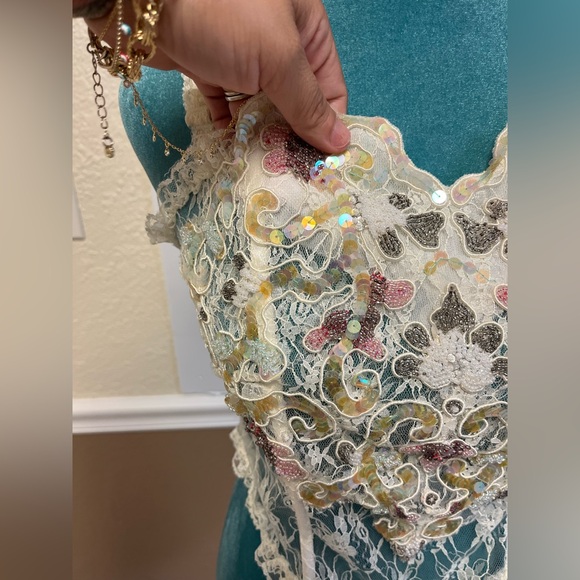 Vintage Rare Gold Label  1990s Ivory Hand-Beaded Lace Corset Bustier‎ - Picture 9 of 13